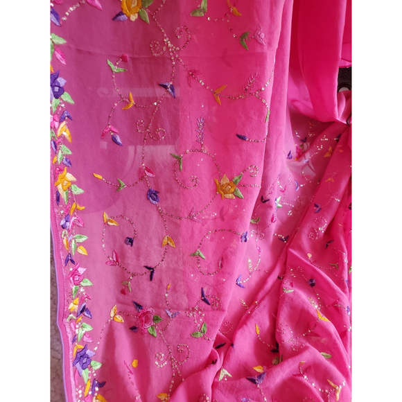 Women Pure Georgette Parsi Gara Saree Designer Party Cocktail Bollywood Wedding - Picture 11 of 16